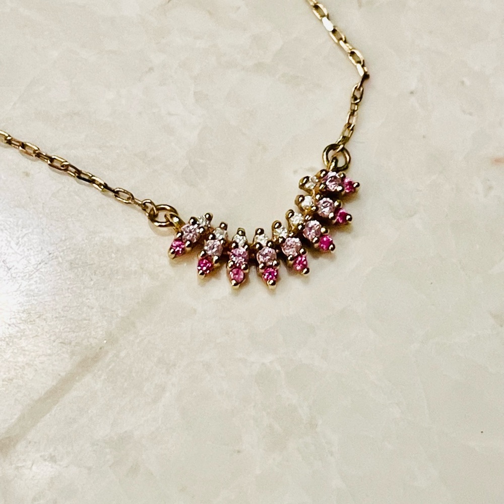 LA Kaiser 14K Gold Côte d’Azure Diamond & Pink Sapphire Necklace 16” Necklace